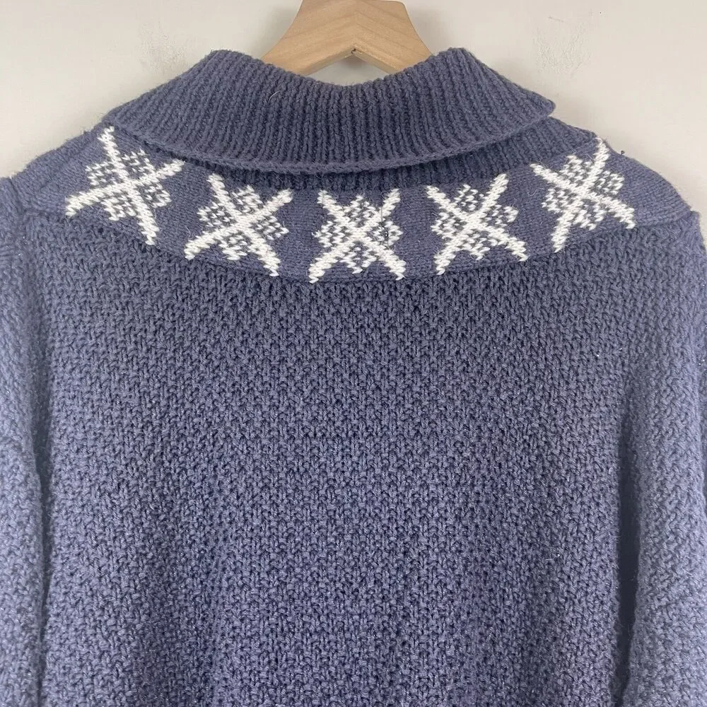 Vintage Cape Isle Knitters Men Collared Sweater Sz L Blue Heavy Fisherman Nordic